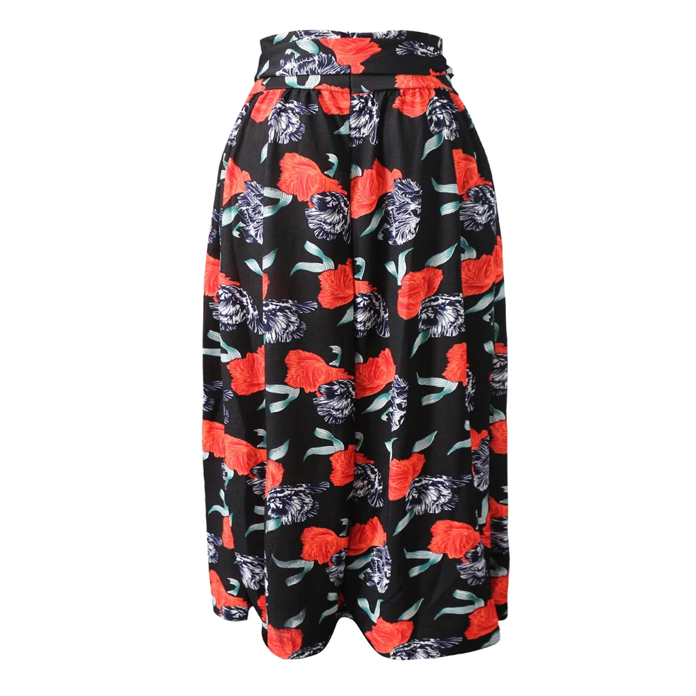 Осенняя длинная юбка больших размеров для женщин с цветочным принтом макси юбки