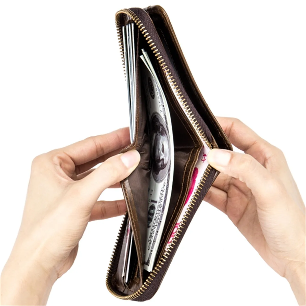 Bullcaptain RFID Antimagnetic Vintage Genuine Leather 11 Card Slots Coin Bag Wallet For Men