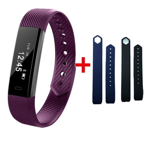 ID115 смарт-браслеты фитнес-трекер счетчик шагов Браслет Шагомер Bluetooth Smartband водонепроницаемый монитор сна наручные часы - Цвет: Purple addBlueBlack