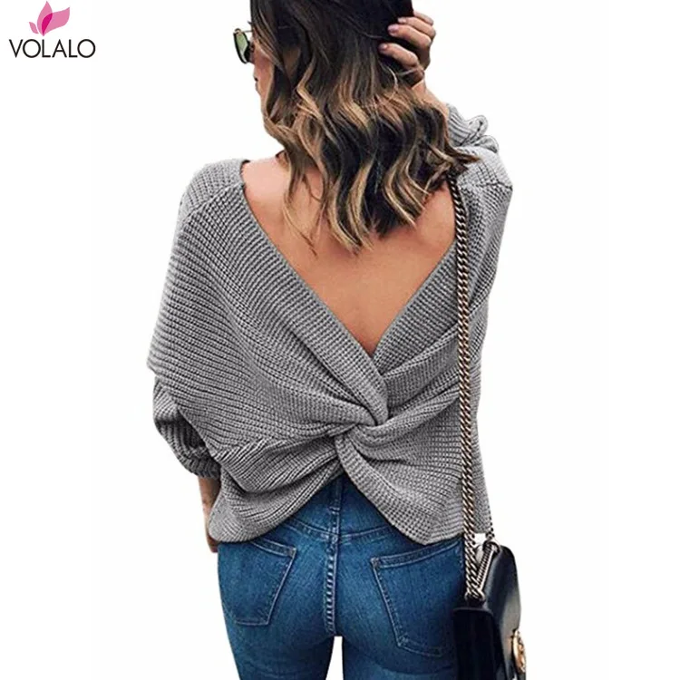 Осень-весна 2020 женские топы с длинным рукавом и открытой спиной милые пуловеры