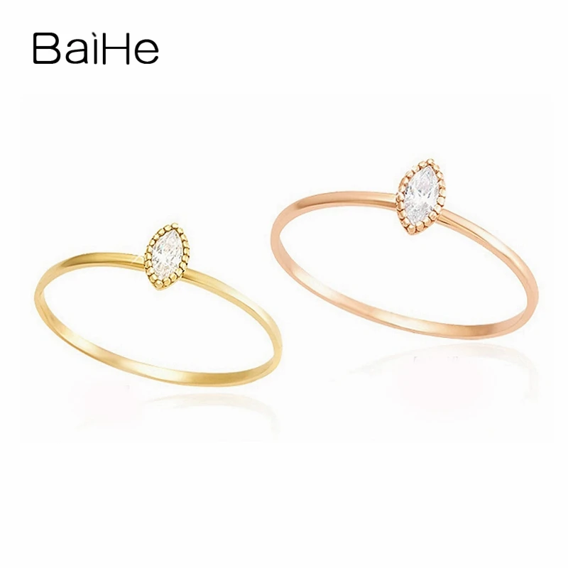 BAIHE Solid 18K желтое золото 0.05ct H/SI маркиза натуральный алмаз подарок на помолвку для