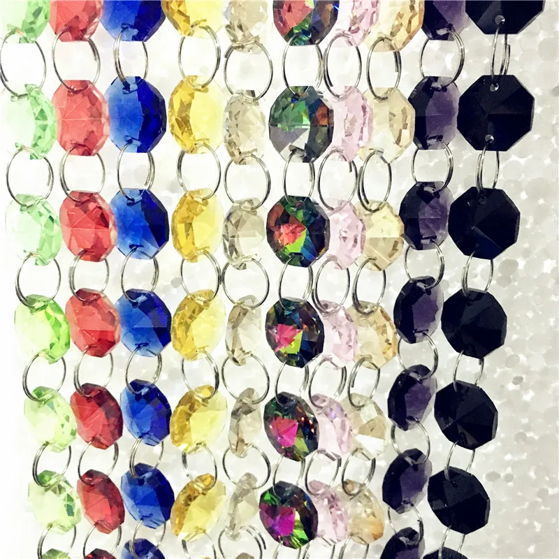 

Разноцветные гирлянды, 100 м/лот, 14 мм, хрустальные Восьмиугольные бусины, гирлянда для свадебной вечеринки, украшение для лампы