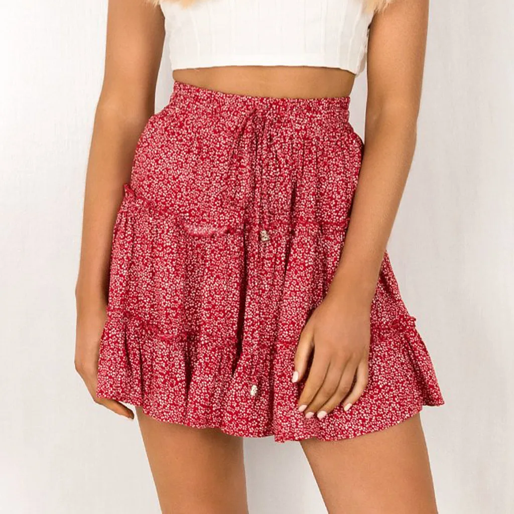 

Women's high waisted fungus floral skirt Summer Casual Bohe Ruffled Beach Short Skirt Vintage Evening Party Short Skirt 5.27