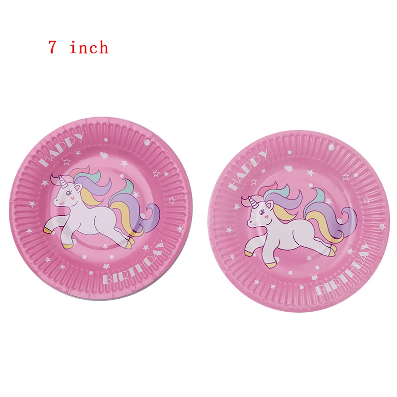 pink 7inchplate10pcs Розовый голубой Единорог День рождения украшения Дети тарелка воздушный шар салфетка кекс детский душ принадлежности для девочек - Цвет: pink 7inchplate10pcs