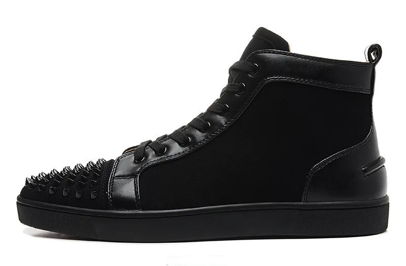 New Unisex Popular Black PU Flock Mens Boots Lace-Up Spikes Rivets Bottom Flats Casual Shoes Men Luxury Designer Studded Fashion | Обувь