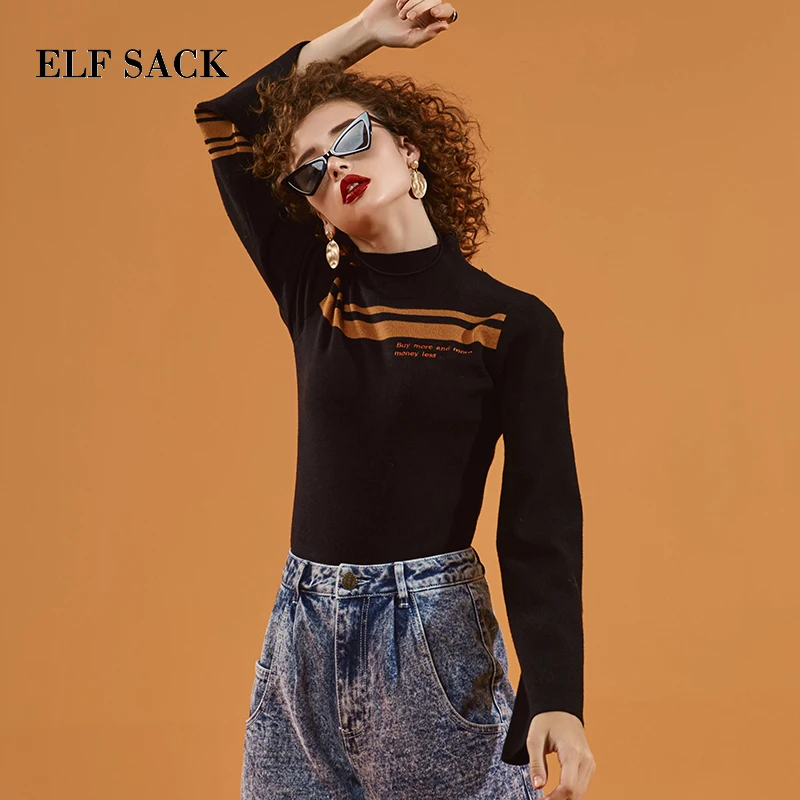 ELFSACK новинка Модный женский свитер с буквенным принтом длинный рукав круглый