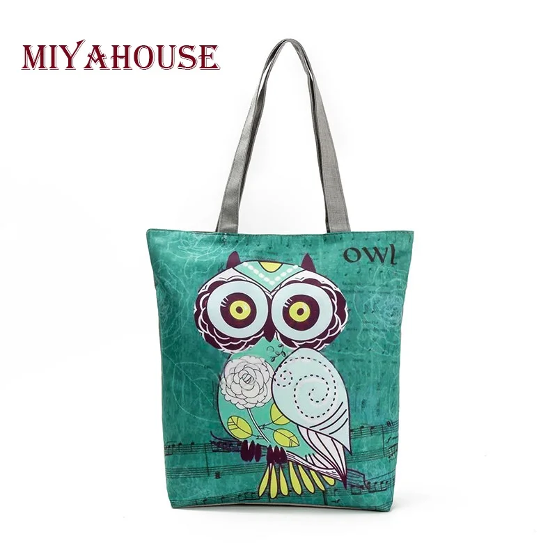 

Miyahouse Cartoon Owl Printed Shoulder Bag Women Tote Handbag Canvas Female Beach Bag Lady Shopping Bag Bolsa Feminina