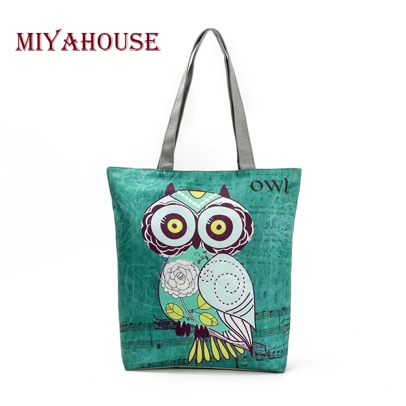 Повседневная женская сумка тоут Miyahouse с принтом милой совы вместительная - Фото №1
