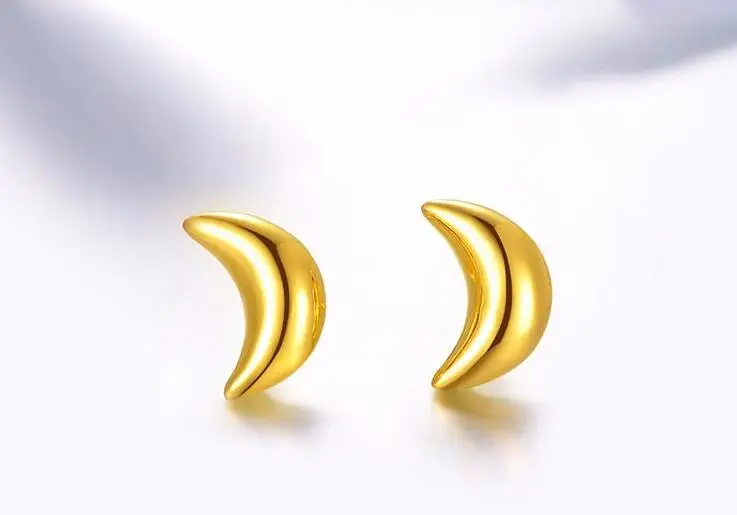 

Fashion Authentic Solid 24K Yellow gold Stud Earrings Moon Earrings 1.59g