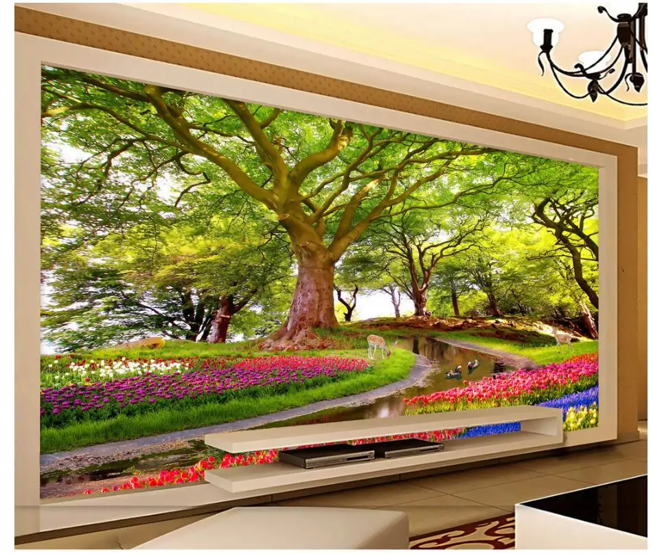 

3d обои на заказ, фотообои, лес, страна чудес, цветок, море, картина маслом, домашний декор, 3d настенные фрески, обои для стен 3 d