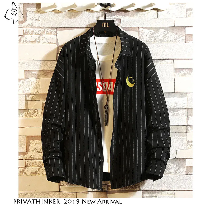 Мужская Уличная рубашка Privathinker Повседневная с вертикальными полосками и длинным