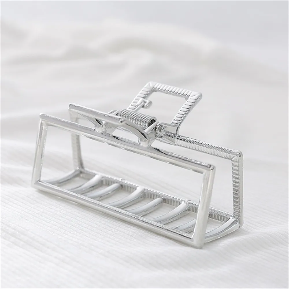 silver L Women Geometric Hair Claw Solid Color Hair Crab Retro Square Shape Pearl Hair Clips Claws Hair Accessories Large Size Hairpin - Цвет: silver L