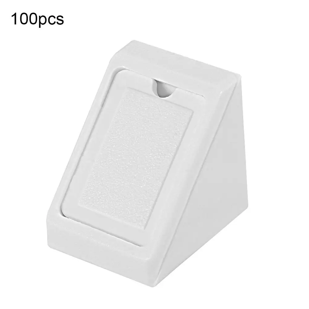 white-100pcs 50 100 шт 20x20 серии пластиковые угловые скобки, полка двери шкафа 90 градусов 2 отверстия угловые кронштейны черный белый с крышкой - Цвет: white-100pcs