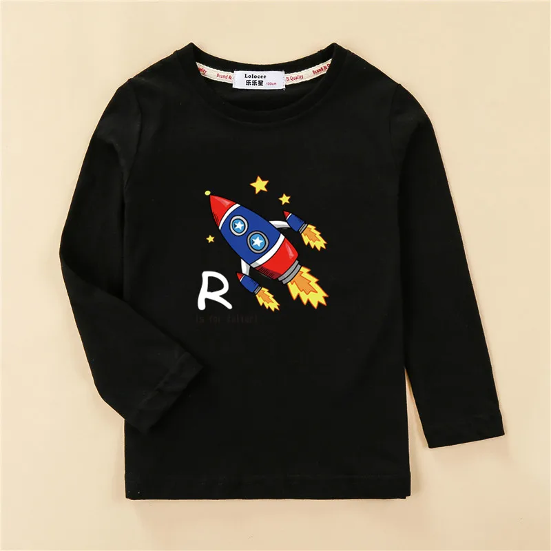 Black1 Футболка с рисунком планеты и космоса; детская хлопковая футболка с длинными рукавами; повседневная одежда с круглым вырезом для маленьких мальчиков; топы для мальчиков; модная детская одежда; tshi - Цвет: Black1