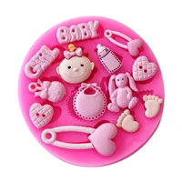 cute baby shower party baby care series bottles foot shape fondant silicone mold sugar craft chocolate cake f0777