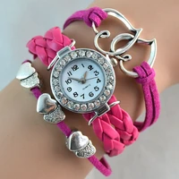 women fashion girls infinity double heart bracelet watch with rhinestone