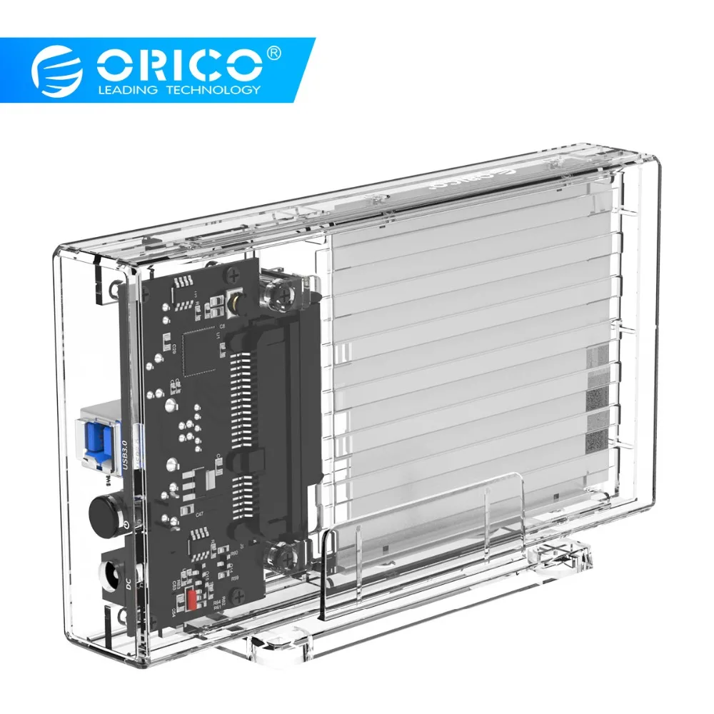 ORICO 2 Bay 2,5 ''HDD чехол SATA для USB 3,0 прозрачный жесткий диск поддержка UASP для 7-9,5 мм HDD SSD с адаптером 5 В