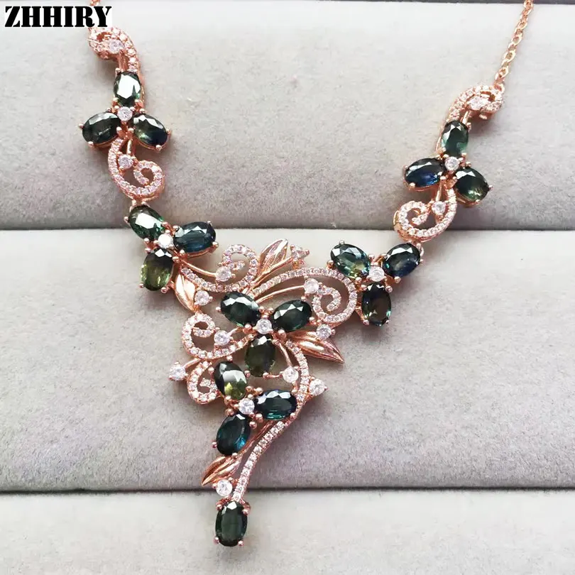 Женское ожерелье из серебра 925 пробы с сапфировым камнем|pendant jewelry|sapphire necklace925 sterling