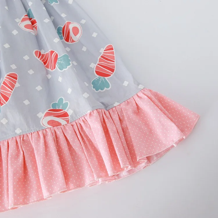 Sweet Kids Girls Ruffles Print Cute Caroot Dots Pink Color Summer Dress Princess Korean Fashion Children | Детская одежда и обувь