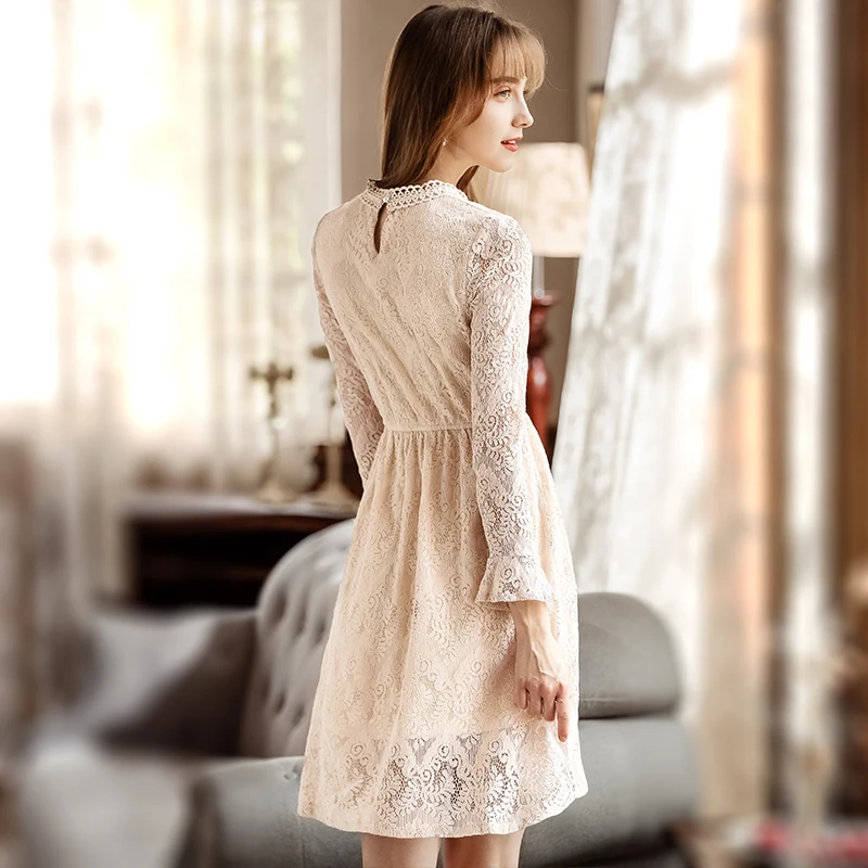 Женское кружевное платье вечернее с длинным рукавом vestidos Осень-Зима