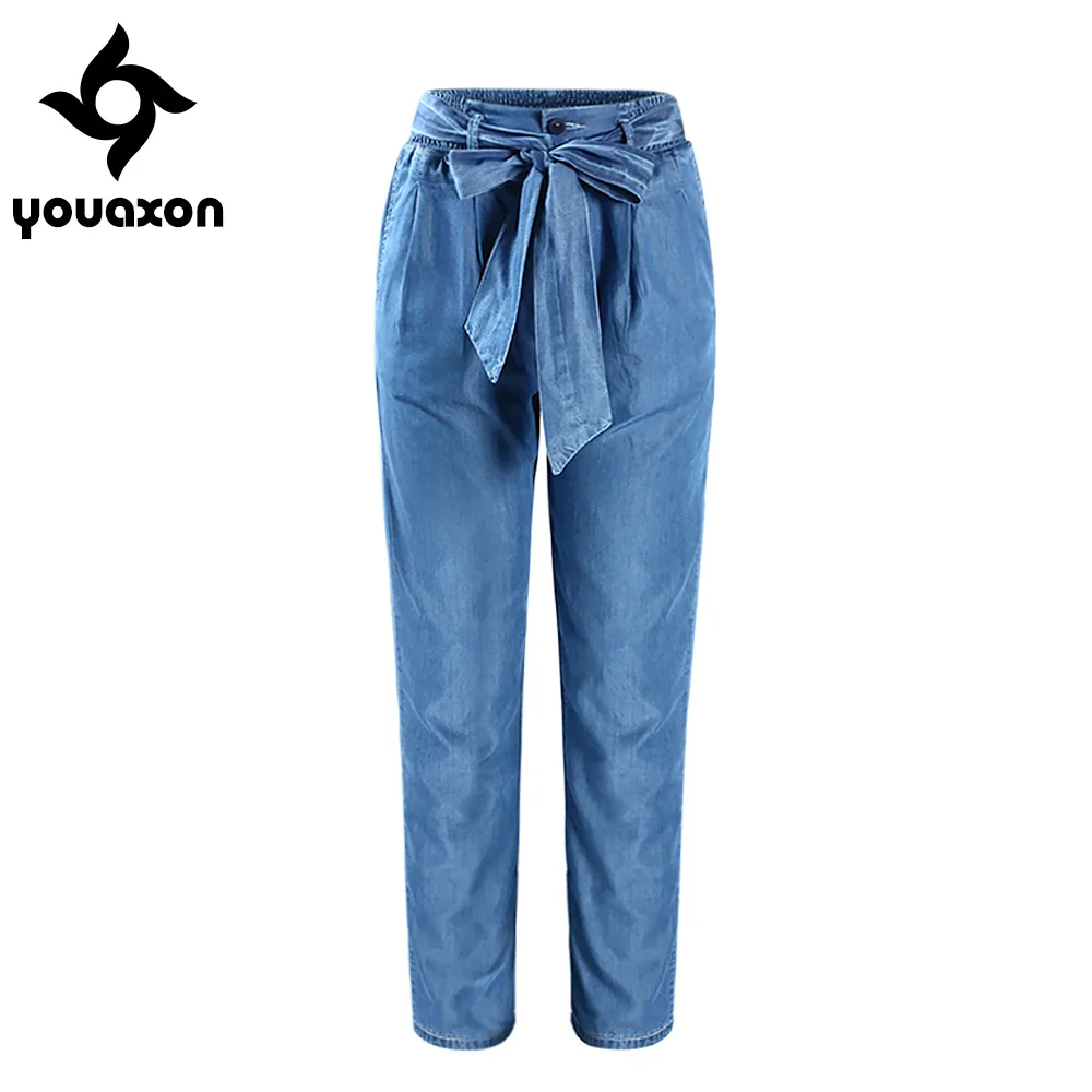 Женские свободные джинсы Youaxon повседневные с высокой талией и эластичным поясом