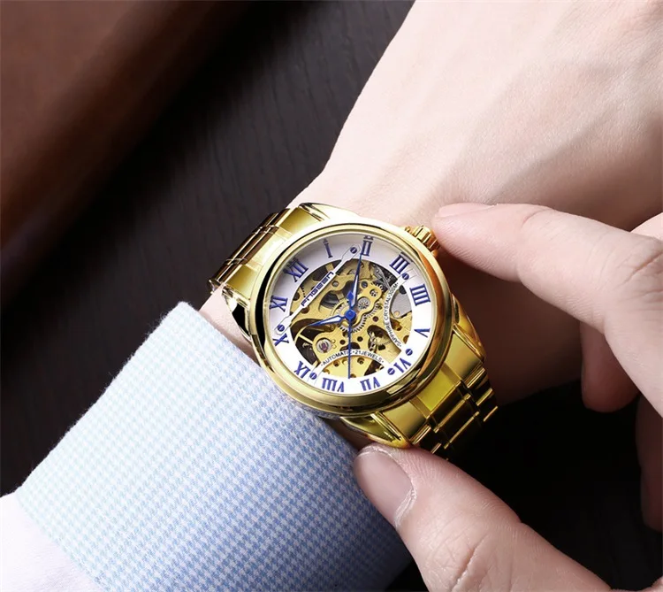 Топ Tourbillon автоматические часы мужские лучший бренд Роскошные мужские наручные часы Скелет Стальные наручные часы синий указатель механические часы