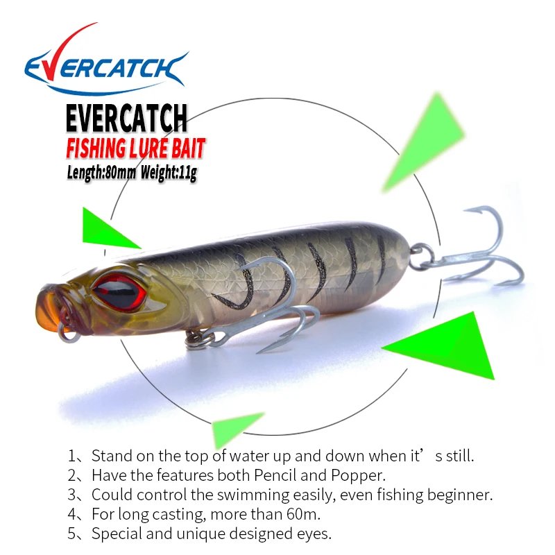 Новый EVERCATCH карандаш приманка 80 мм/11 г Топ воды крючок VMC Isca искусственная Para