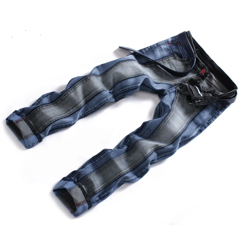 middle gray color Зимние мужские джинсы с цветными блоками, облегающие прямые модные брендовые рок эластичное дизайнерское джинсы для мужчин - Цвет: middle gray color