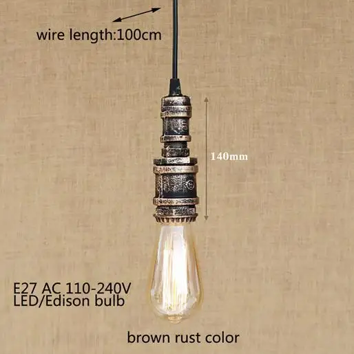 brown rust color Лофт промышленный Железный водопровод паровой панк Винтажный подвесной светильник шнур E27 светодиодные подвесные светильники для спальни бара ресторана кухни - Цвет корпуса: brown rust color