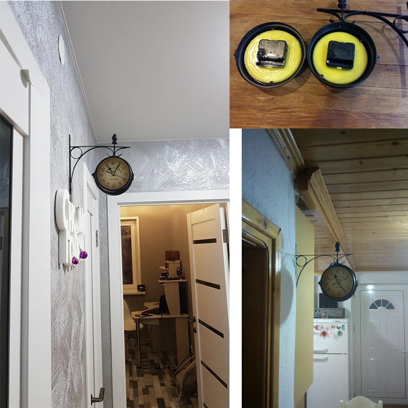 Античный стиль станция настенные часы металлические декоративные двухсторонние