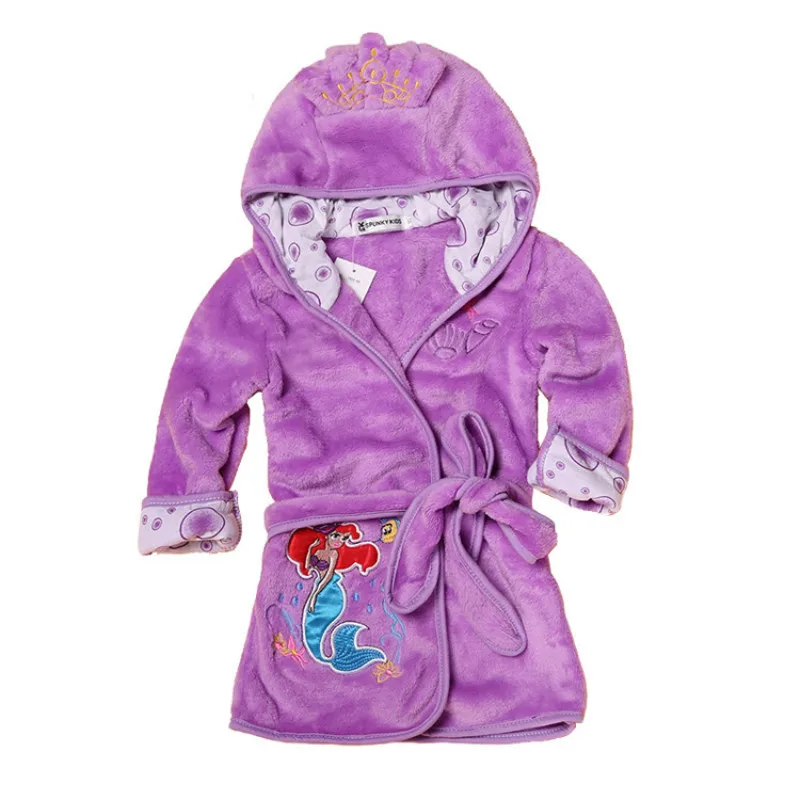 Purple Детские халаты для мальчиков, детское одеяние с капюшоном, фланель кораллового цвета, милый банный халат с изображением Минни, Детские Банные халаты, одежда для маленьких девочек - Цвет: Purple