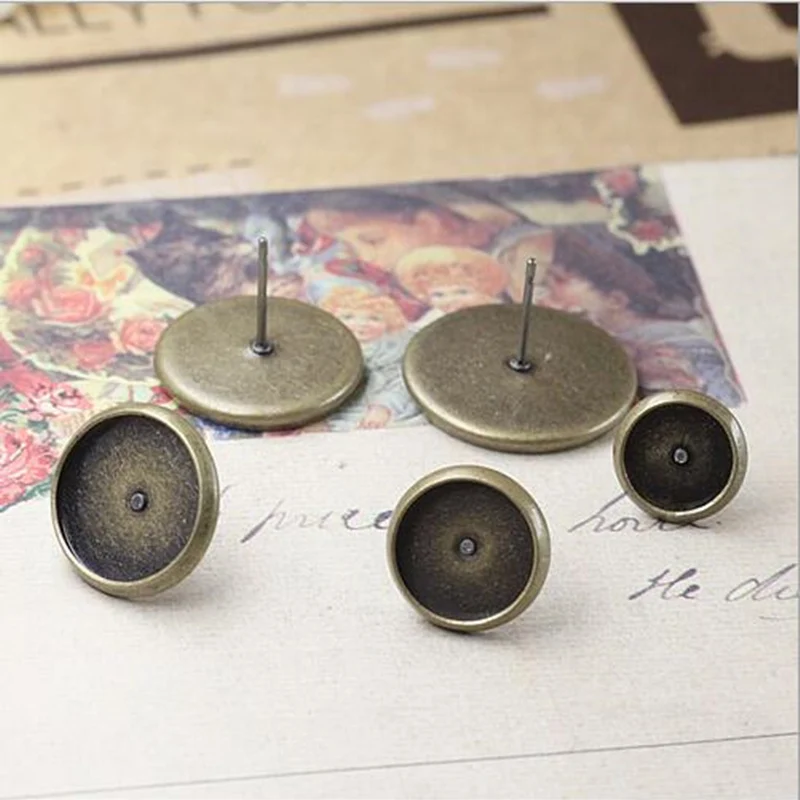 

100 Pieces/lot 8/10/12/14/16mm 5 Colors Brass Round Stud Earrings Base Settings Earring Jewelry Accessory Findings