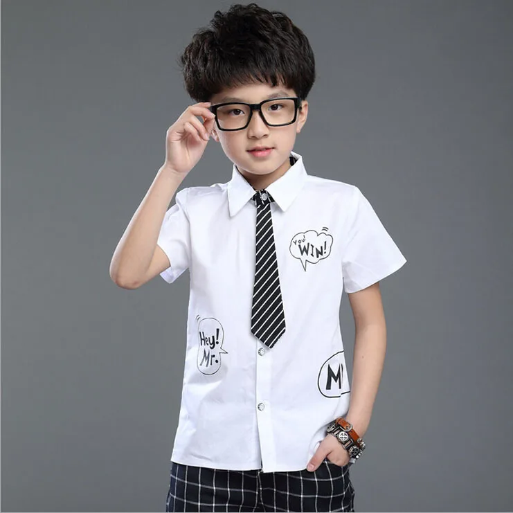 Новое поступление 2018 Детские строгие рубашки с коротким рукавом и галстуком для