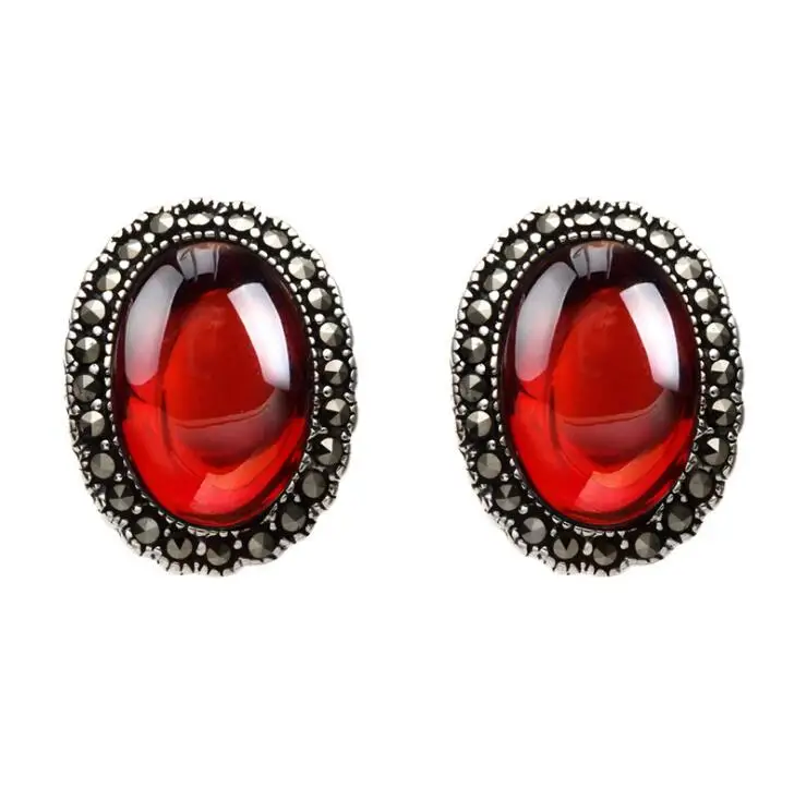 

KJJEAXCMY fine jewelry 925 pure silver inlaid garnet female earring Earrings