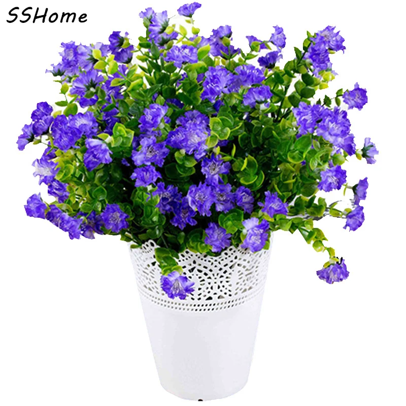 Бабочка Хризантема шелка Цветы Моделирование эвкалипт растения Цветок 6-вилка