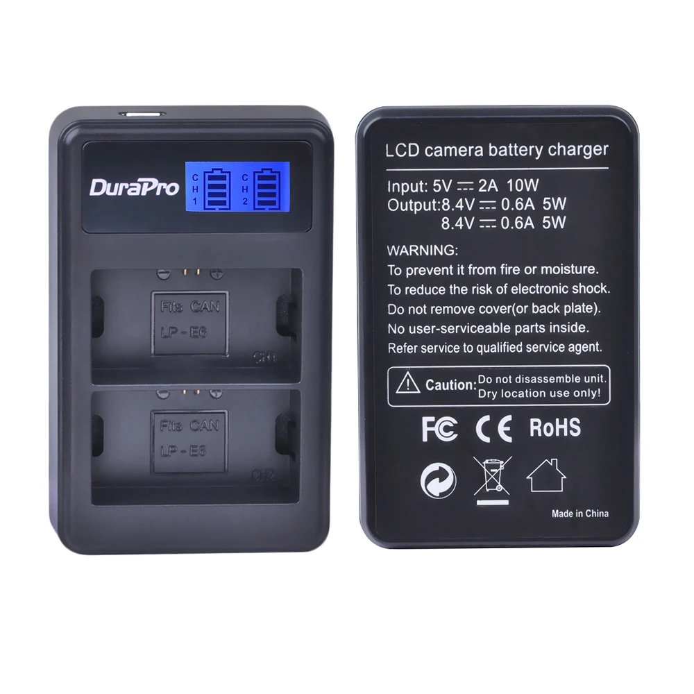4 x DuraPro LP-E6 LP-E6N 2000 мА/ч, LP E6 LPE6 Камера Батарея+ ЖК-дисплей USB Dual Зарядное устройство для Canon 5D Mark II III 7D 60D EOS 6D