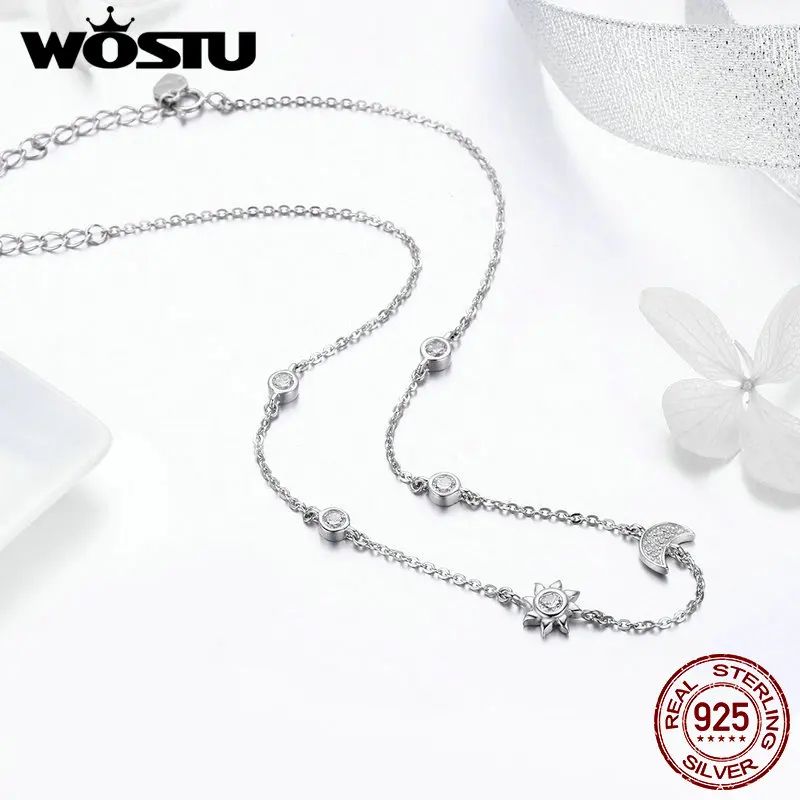 WOSTU Настоящее серебро 925 пробы сверкающая Луна и звезда изысканный кулон колье
