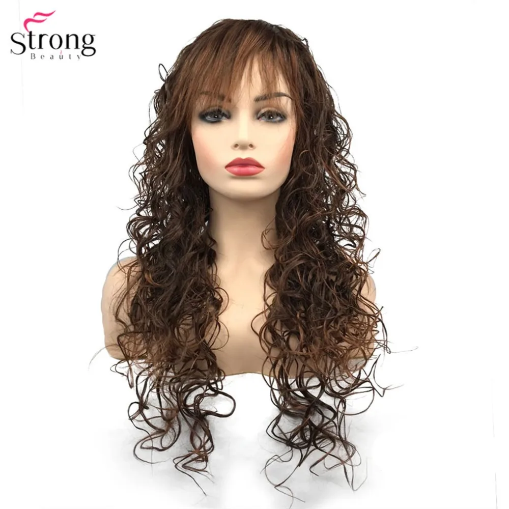 StrongBeauty Женские синтетические волосы черные/кора коричневые длинные волнистые