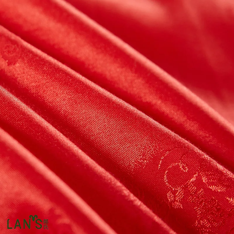 2016 Sparkle Luxury Embroidery 4pcs Bedding Sets Jacquard Satin Red Wedding Duvet Cover Bed Sheet Pillowcases 100%cotton AO07 | Дом и сад