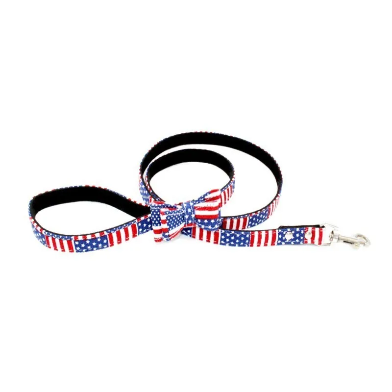 Blue Red Flag leash Ошейник для собаки поводок бант с надписями цветочный Флаг для Чихуахуа Мопс маленький средний большой собаки высокое качество Новинка - Цвет: Blue Red Flag leash