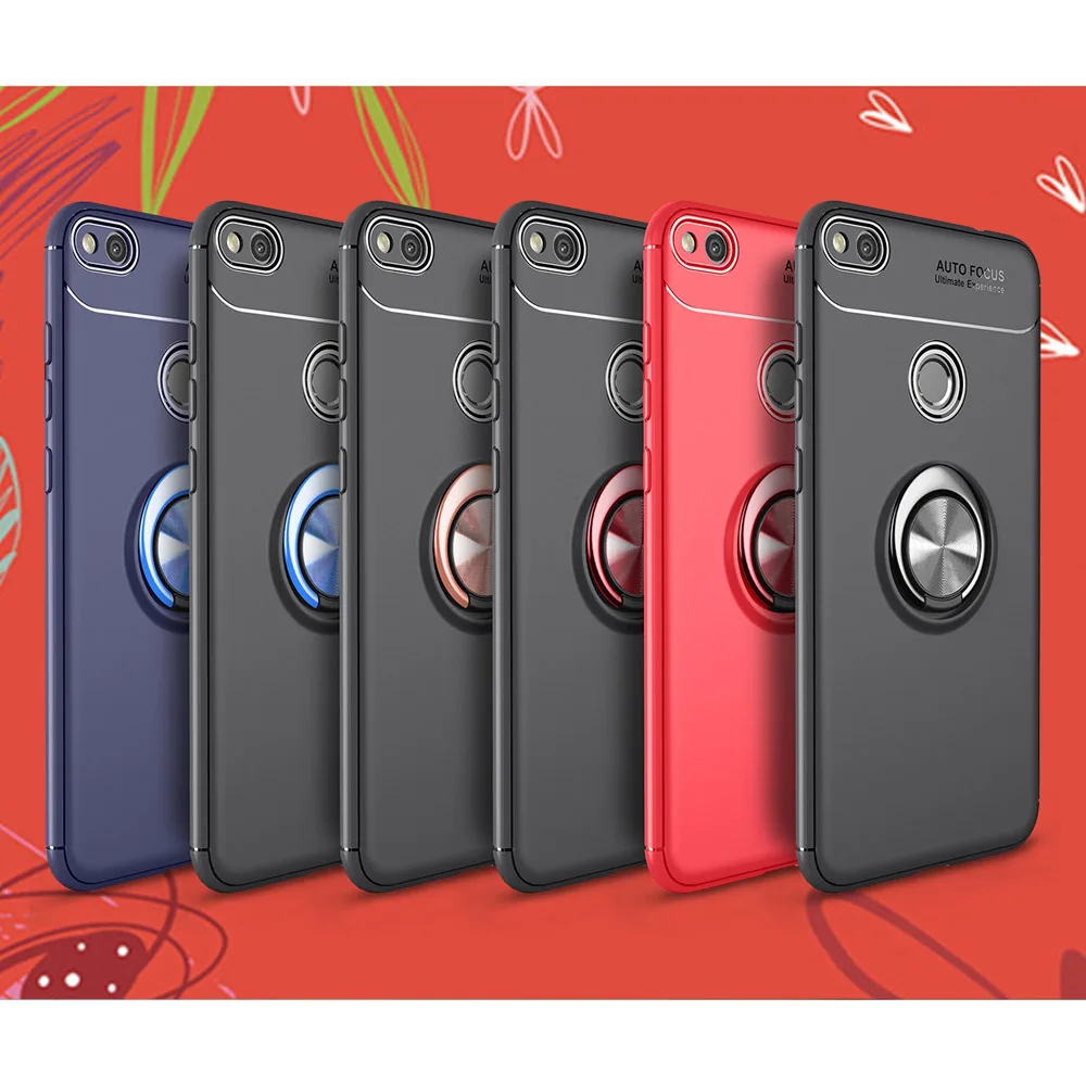 360 Rotating Metal Magnetic Silicone Ring Case For Huawei P8 P9 Lite 2017 Honor 8 Y9 2018 Enjoy Plus Magnet Holder Coque | Мобильные