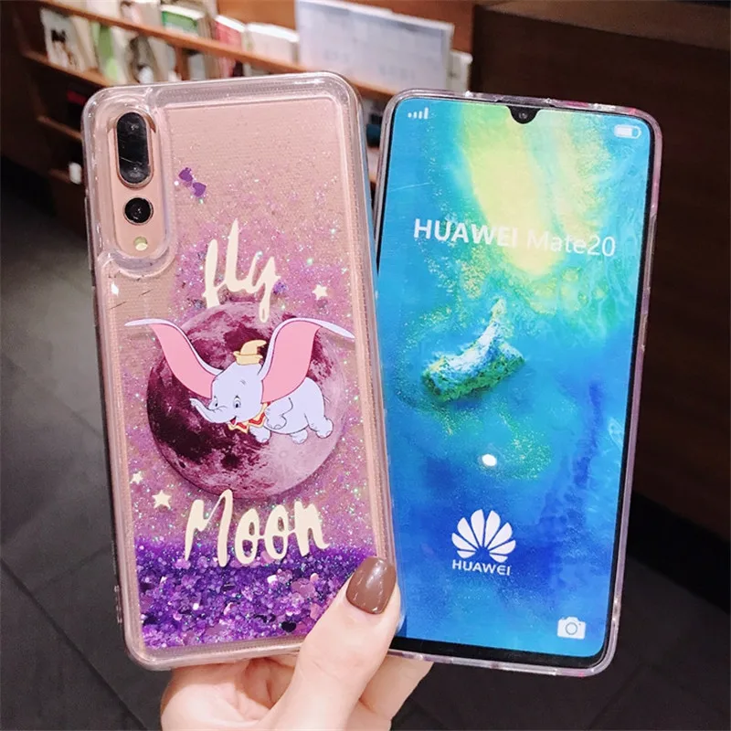 Фиолетовый Блестящий Жидкий чехол для телефона с изображением слона Huawei Mate 8 9 10 20