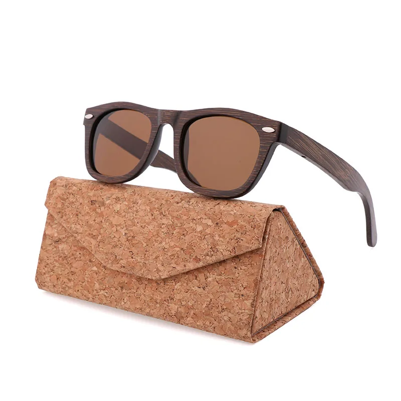 BrownCorkBoxCase Модные мужские и женские солнцезащитные очки чистого бамбука ручной работы, дерева, бамбука, рисовых ногтей очки поляризационные glassesdrivingsungla - Цвет линз: BrownCorkBoxCase