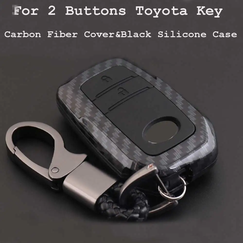 2key-carbonblack Для Toyota Hilux Fortuner Land Cruiser Camry ABS Силиконовые дистанционного ключа чехол Fob чехол-накладка мягкий чехол держатель 2/3 кнопка - Название цвета: 2key-carbonblack