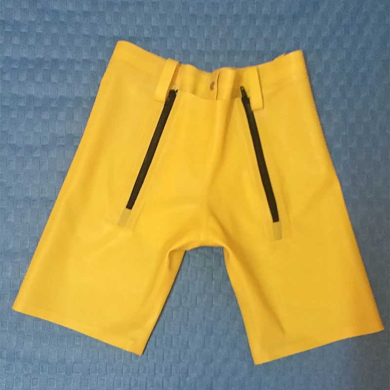 0 4 мм толщина желтая латексная Мужская Codpiece короткие штаны сексуальные латексные