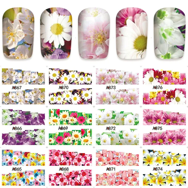 

12 sheets mixed design beauty flower Nail Art Water Transfer decals NAIL STICKER SLIDER TATTOO Nail Accessories tools A865876