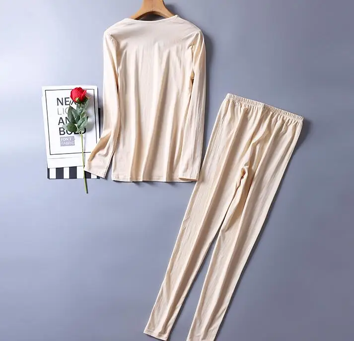 50% шелк 50% хлопок женское теплое термобелье кальсоны комплект M L XL SG381