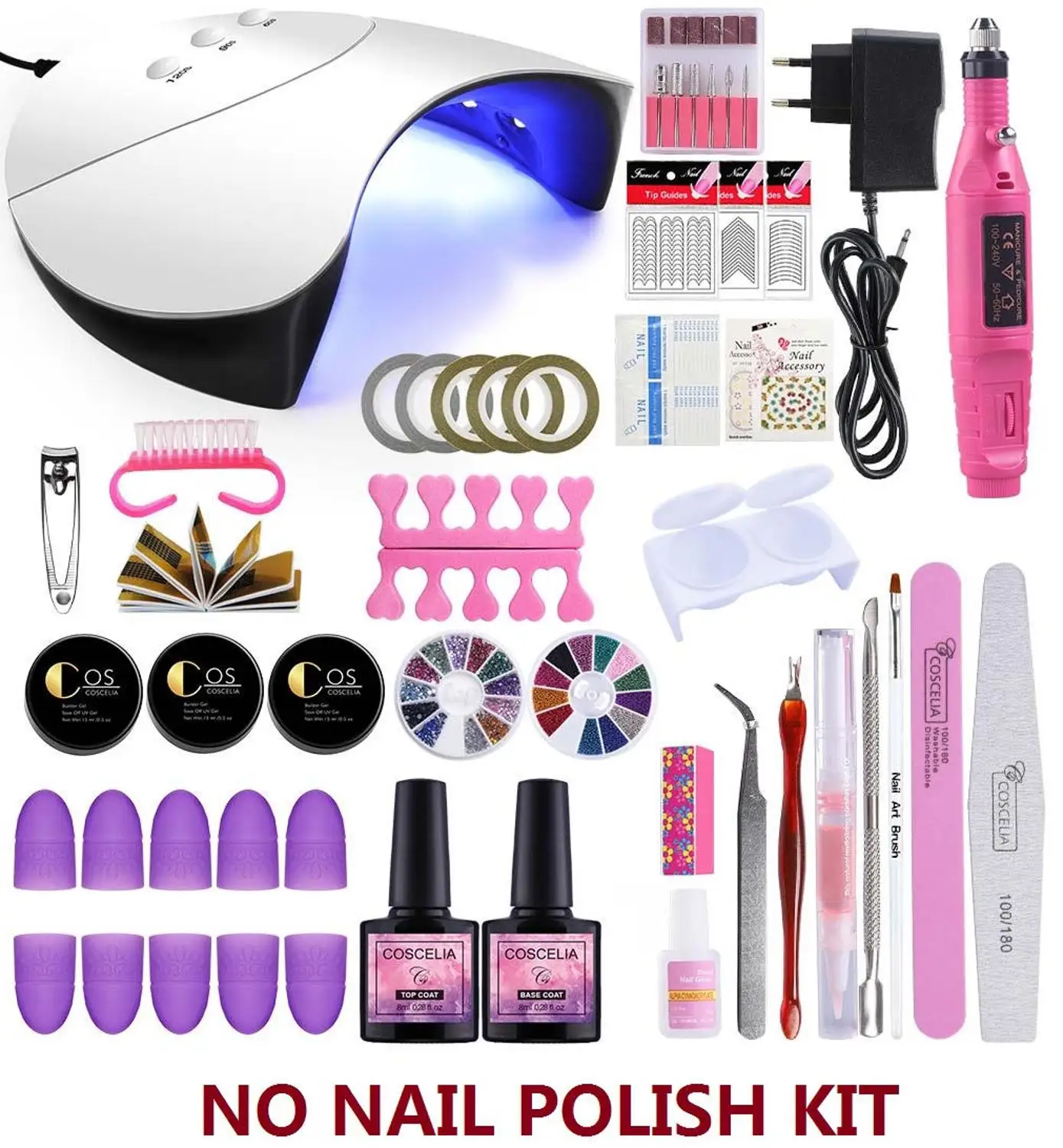 36W no gel set Полный для ухода за ногтями Маникюрный набор с 80/36/24W УФ-светодиодный светильник для нейл Арта, комплект инструментов и био-Гели Soak Off Гель-лак для ногтей, сверлильный станок для маникюрного набора - Цвет: 36W no gel set