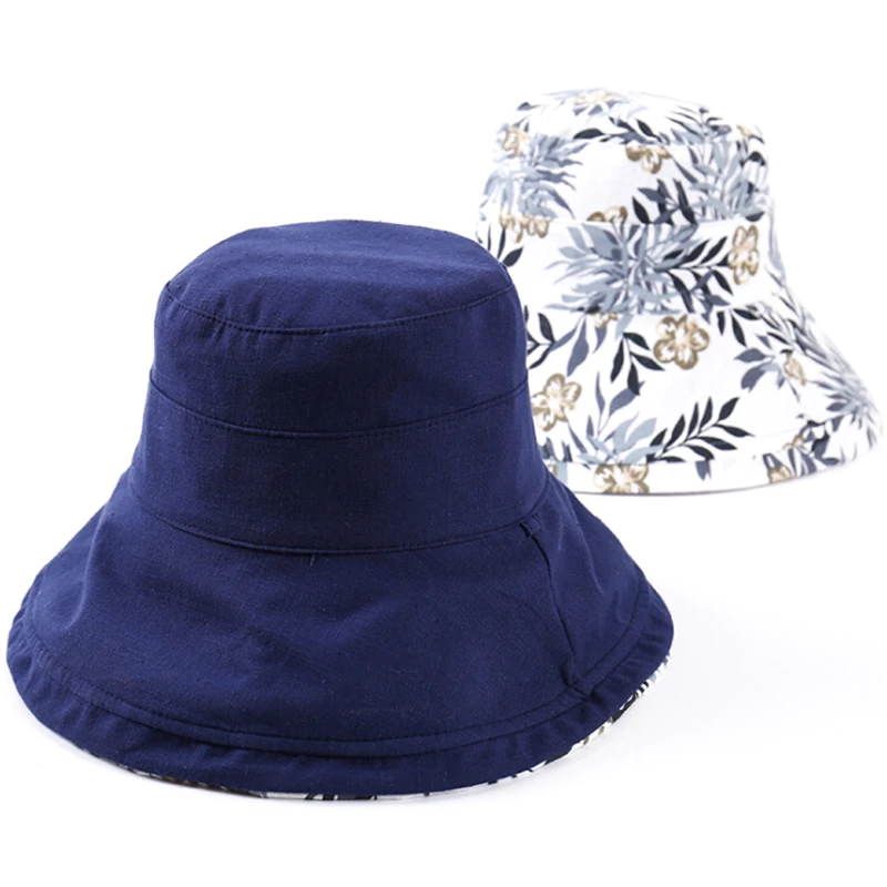 Double Sided Flower Bucket Hat Women Korean Folding Sunhat Large Wide Brim Summer Hats Lady Panama Cap Beach | Аксессуары для
