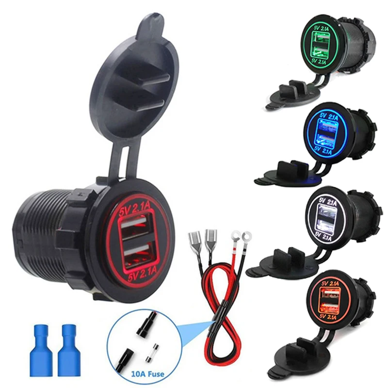 Автомобильное зарядное устройство с двумя USB-портами и разъемом для